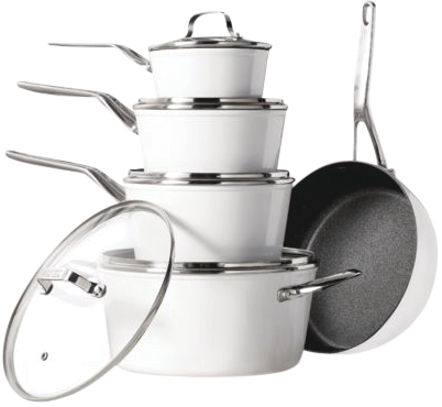 Heritage The Rock White Ceramic Zero Cookware Set with Matching Frypan 10-pc