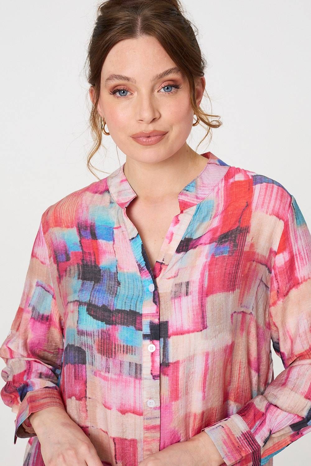 Izabel London Printed Long Sleeve Semi Sheer Shirt