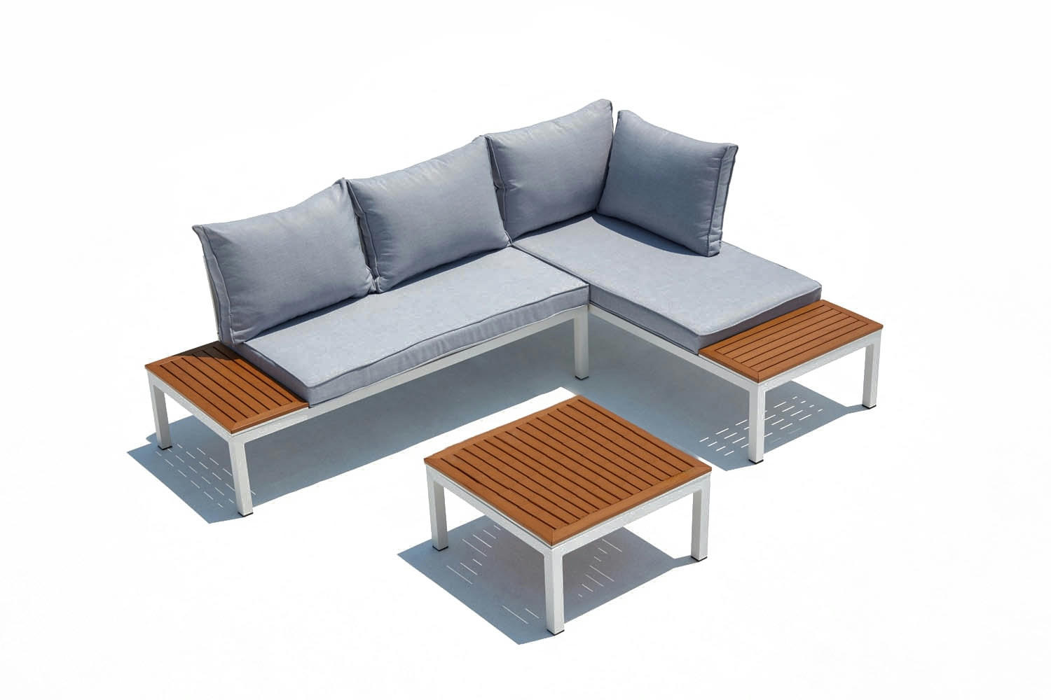 LOLEA - Salon de jardin 4 places en aluminium et acier blanc et gris