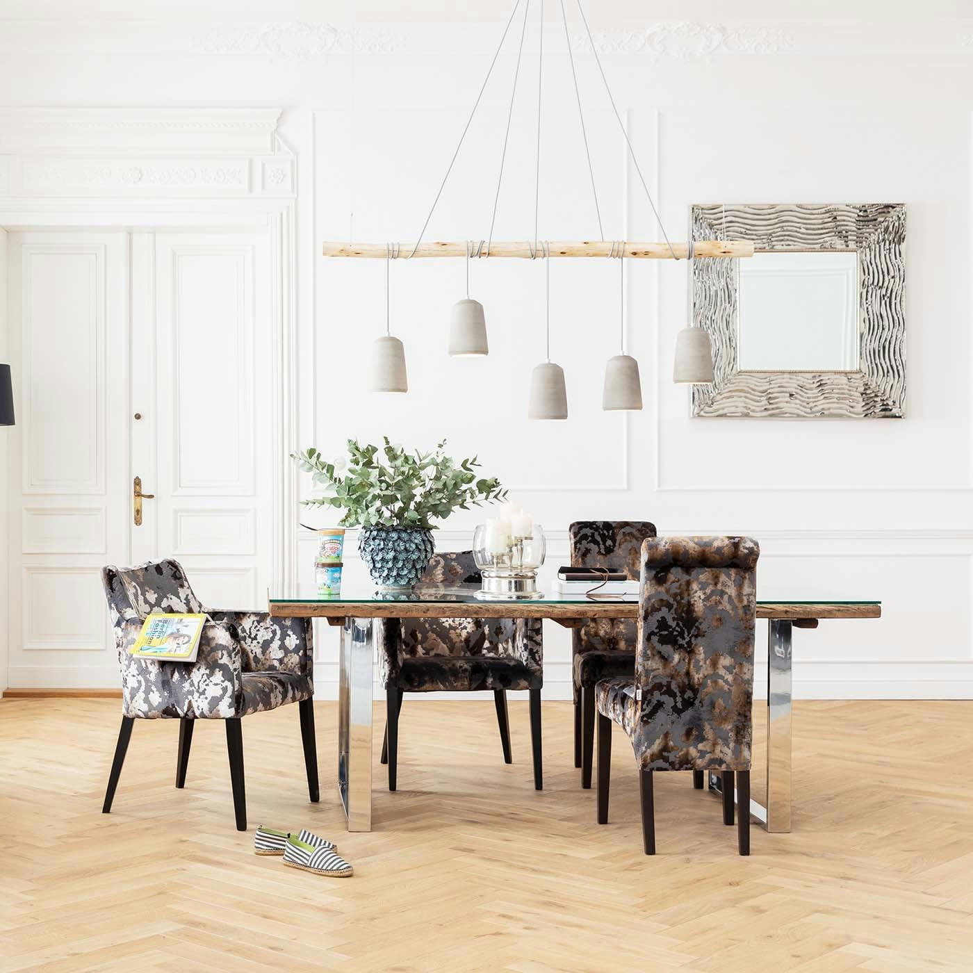 MODE - Chaise avec accoudoirs en velours marron et hêtre noir