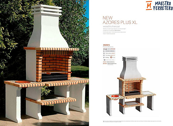MOVELAR - Barbecue préfabriqué à bois et charbon de bois New Azores PlusxL (Gris,Orange - 210x81x250 cm) REF : 3509/4 - Extérieure