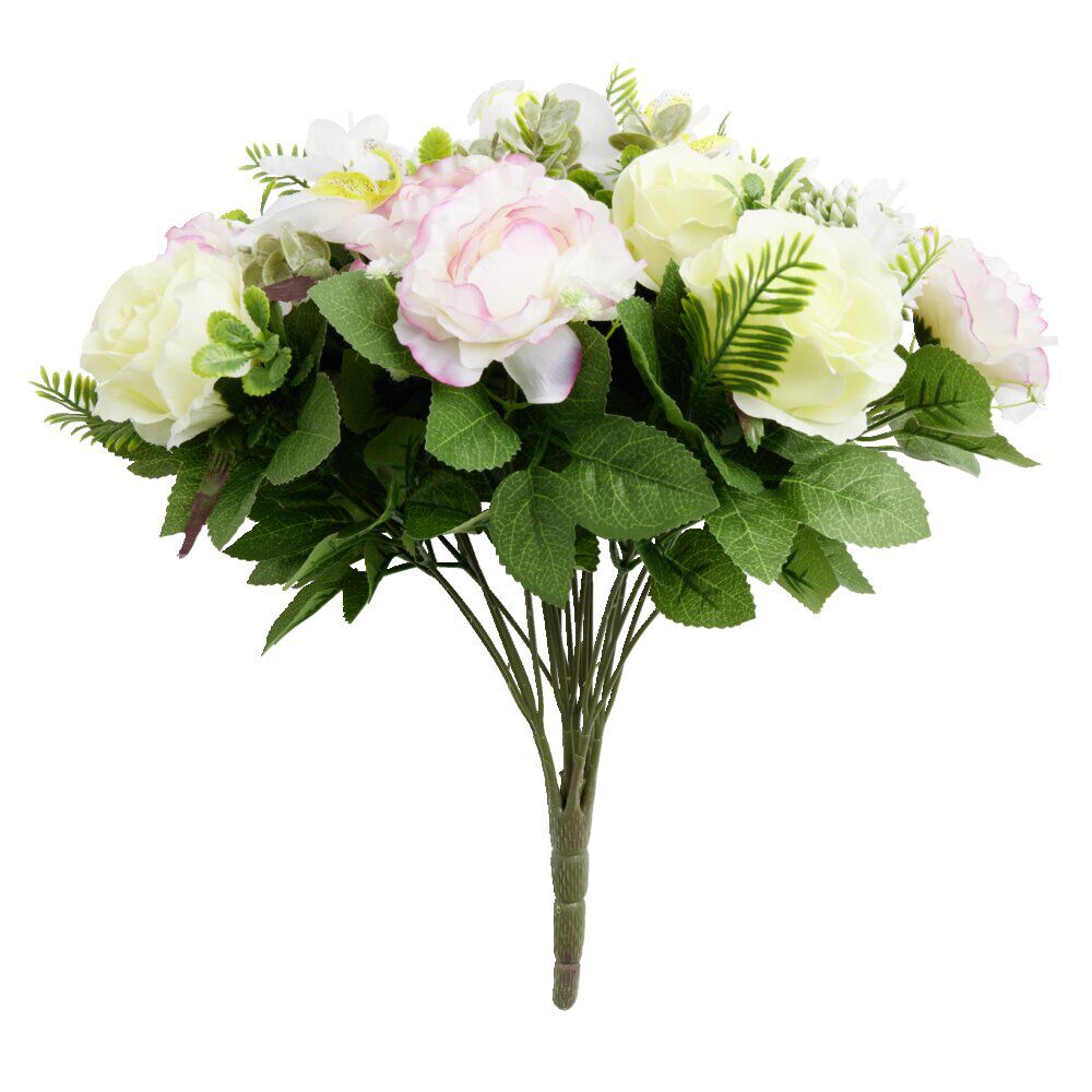 Bouquet fleurs artificielles rose/renoncule/orchidée 20 tiges H39cm