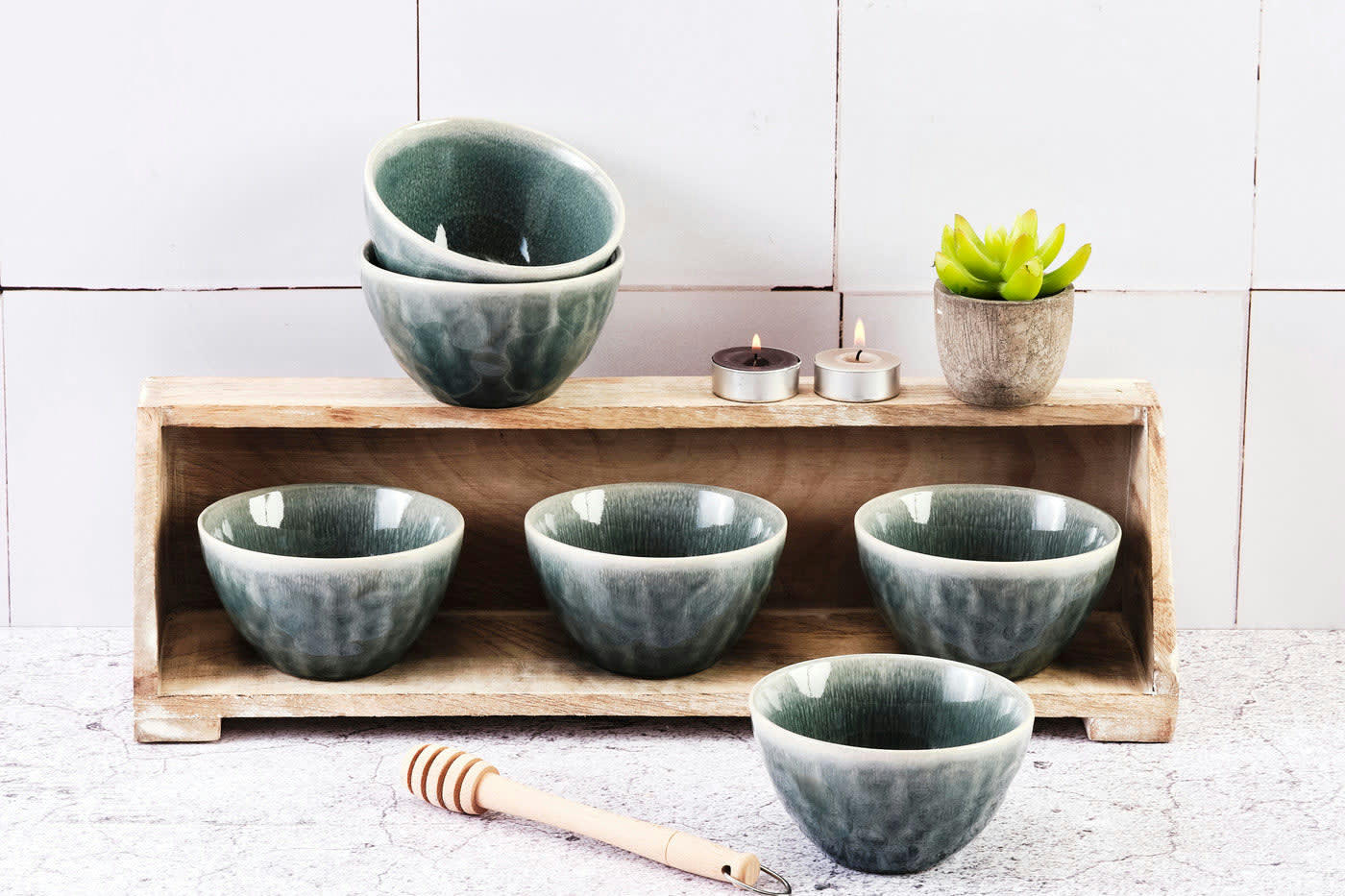 MOON - Lot de 6 petits bols en grès bleu D11,5