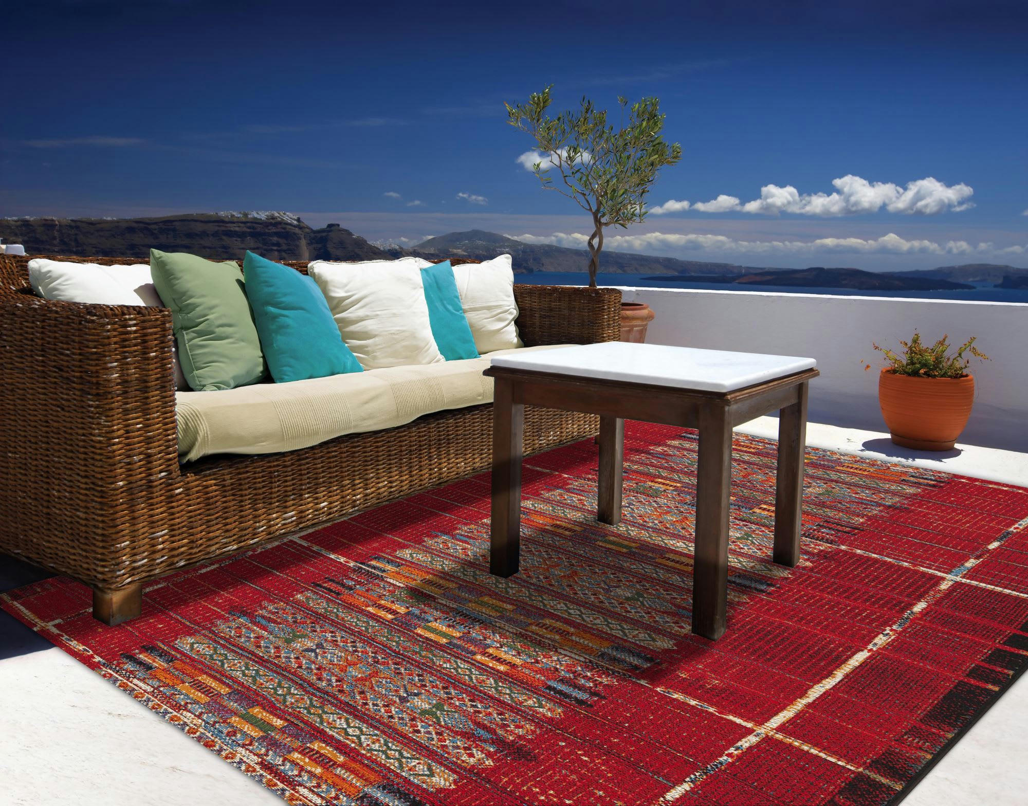 AURORA - Tapis d'extérieur tissé plat rouge foncé 120x180 cm