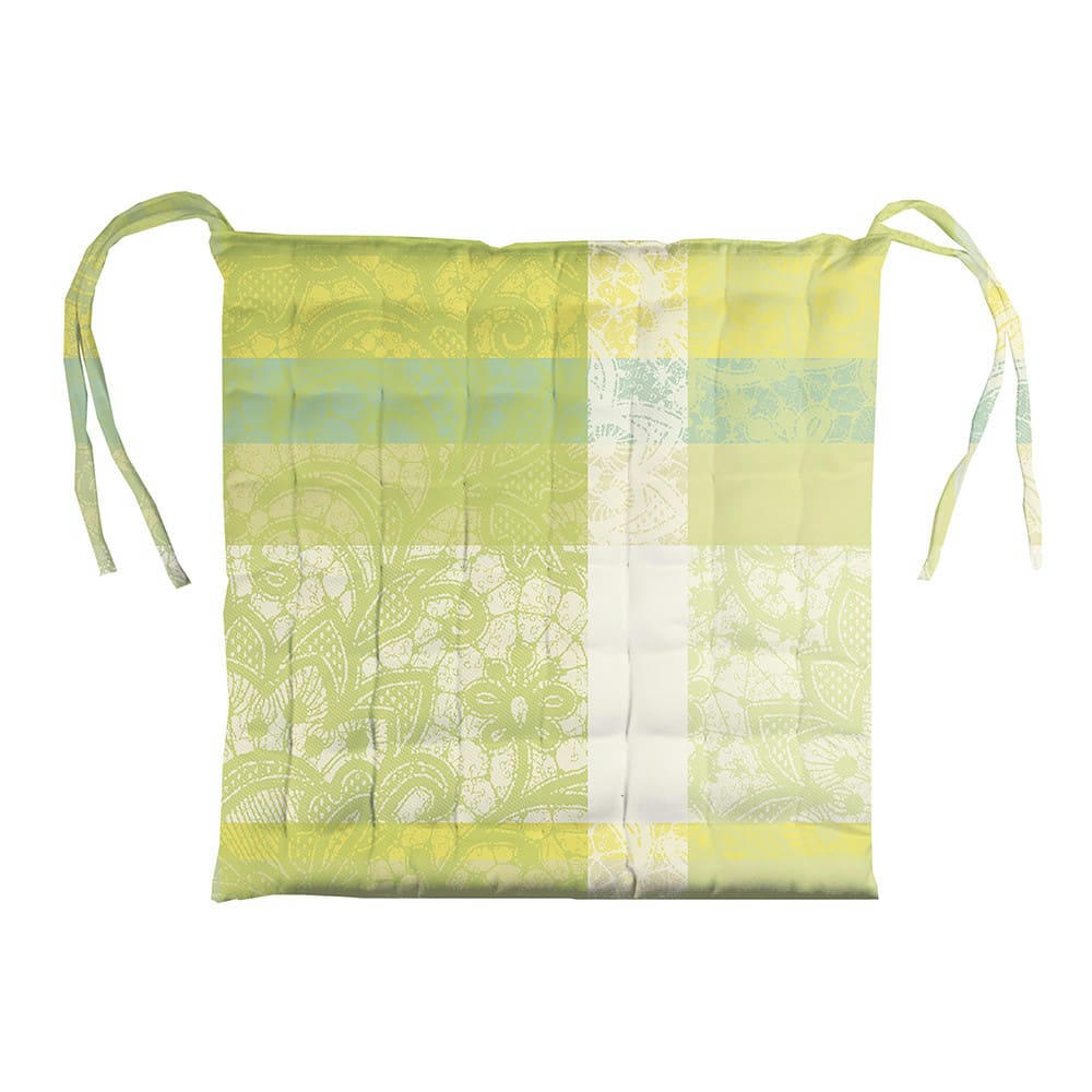 MILLE DENTELLES PRAIRIE - Galette de chaise enduit imperméable pur coton vert 38X38