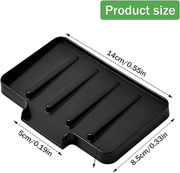 Lot de 2 porte-savons rectangulaires en plastique noir avec égouttoir pour douche, salle de bain et cuisine (13,7 x 9,5 x 1,4 cm)
