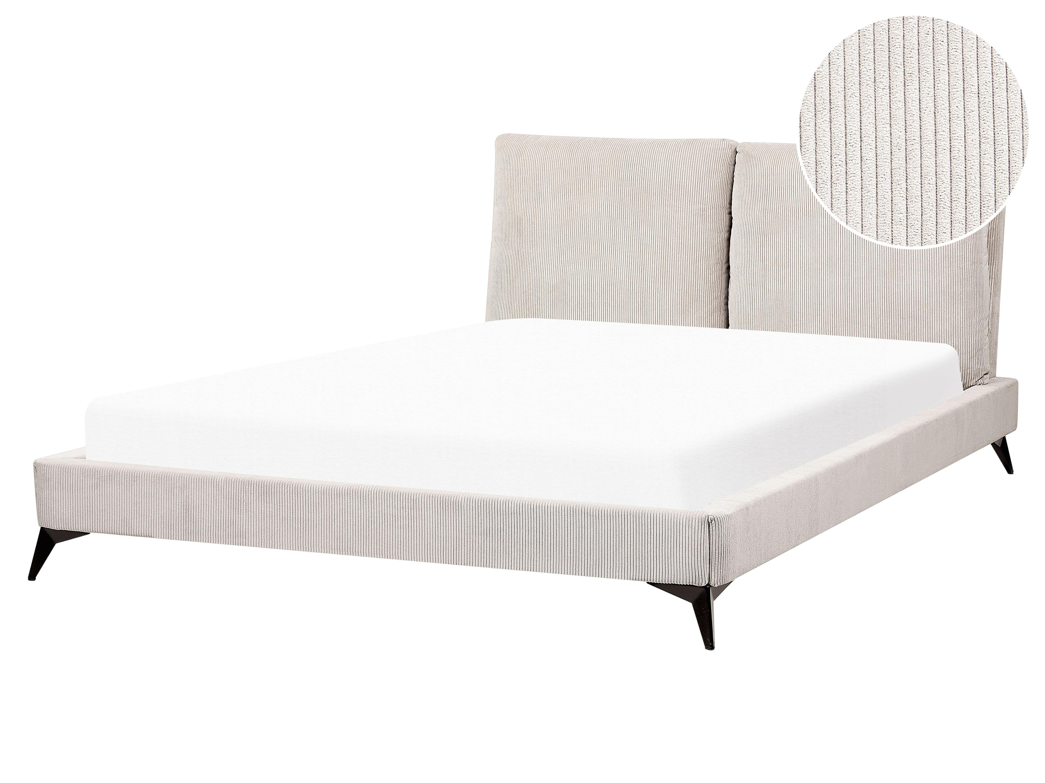 Bed Corduroy MELLE 160 x 200 cm (EU King Size) Light Beige