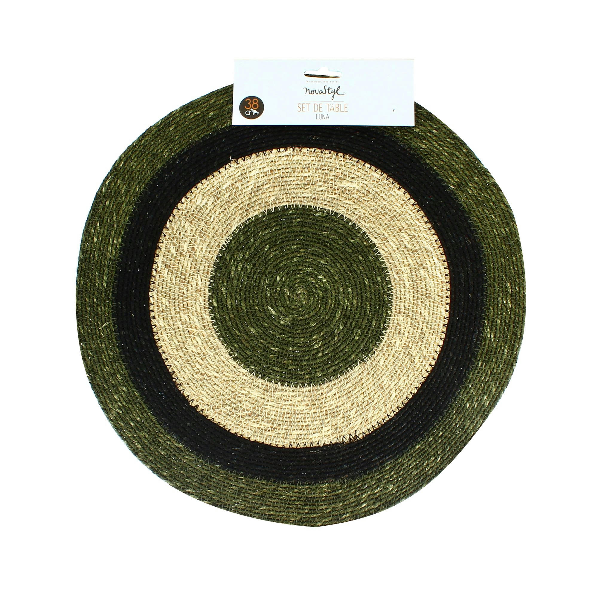 LUNA - Lot de 6 sets de table vert en jonc de mer Ø38cm