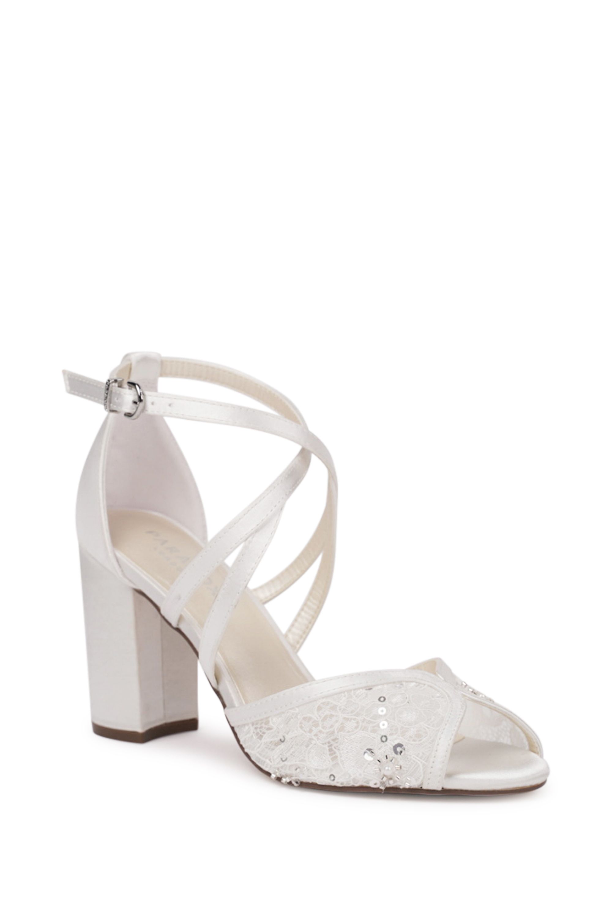 Paradox London Alessia Lace Embellished Block Heel Wedding Sandals