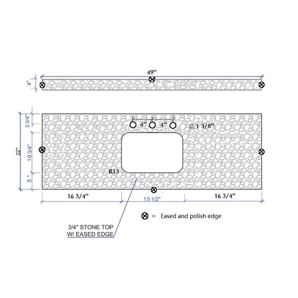 49"x 22" Bathroom stone vanity top ceramic sink and backsplash