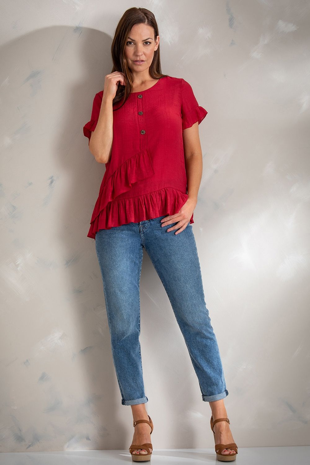 Klass. Frill Trim Short Sleeve Top