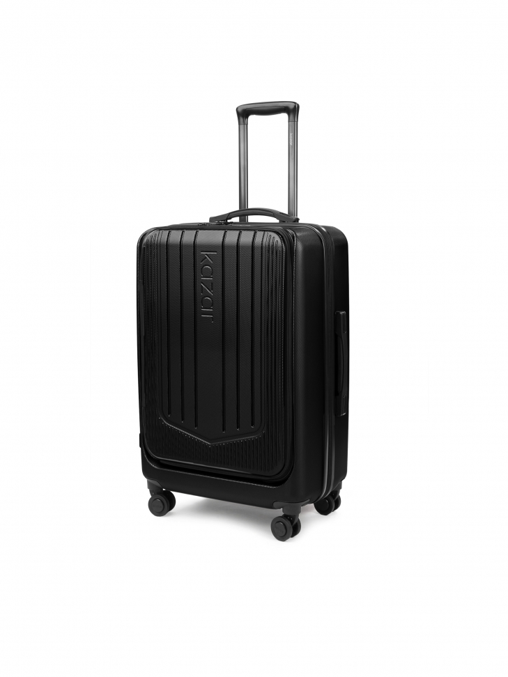 Manoeuvrable and robust cabin bag in black polycarbonate
