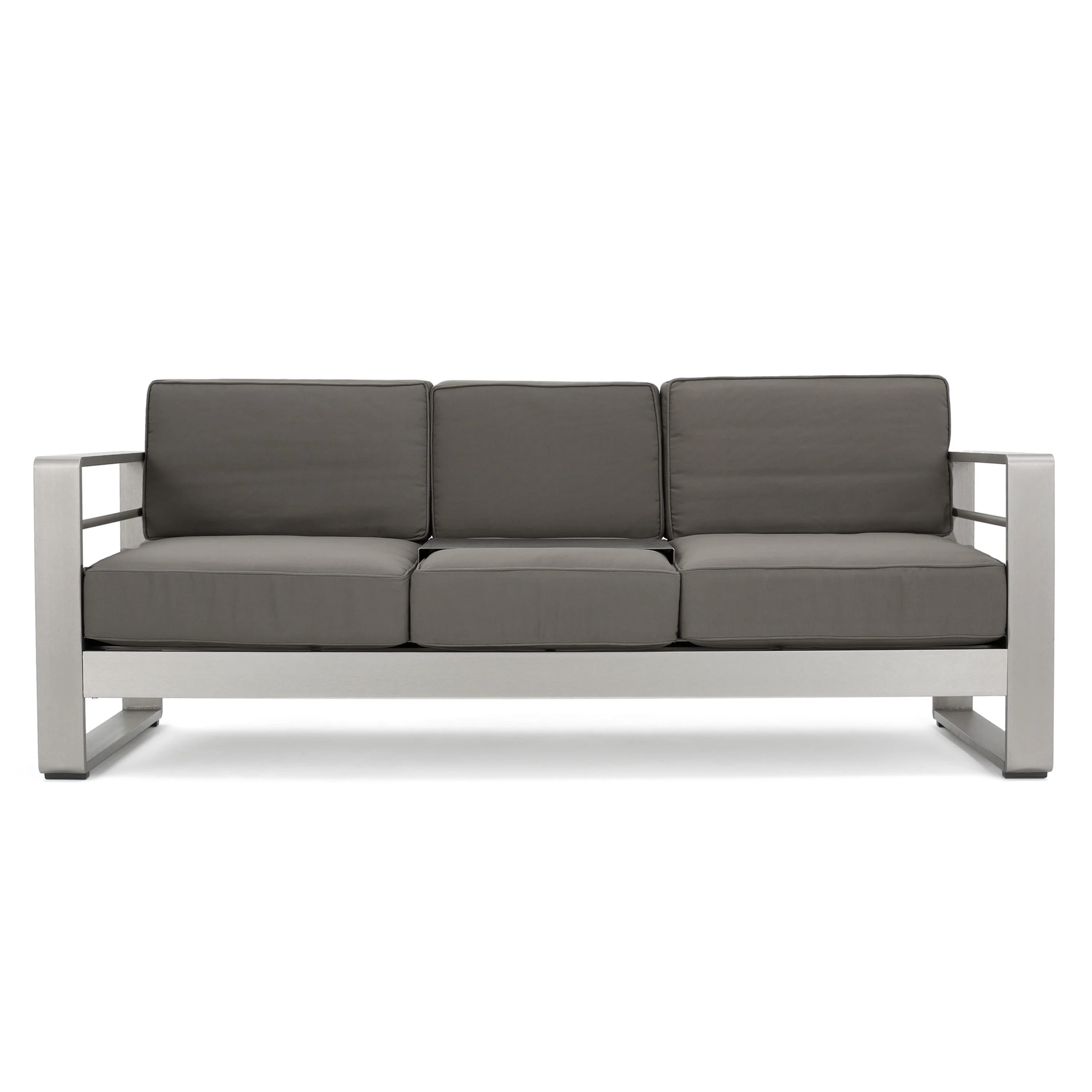 Cape Coral Outdoor Cushioned Aluminum Sofa with Tray by Christopher Knight Home