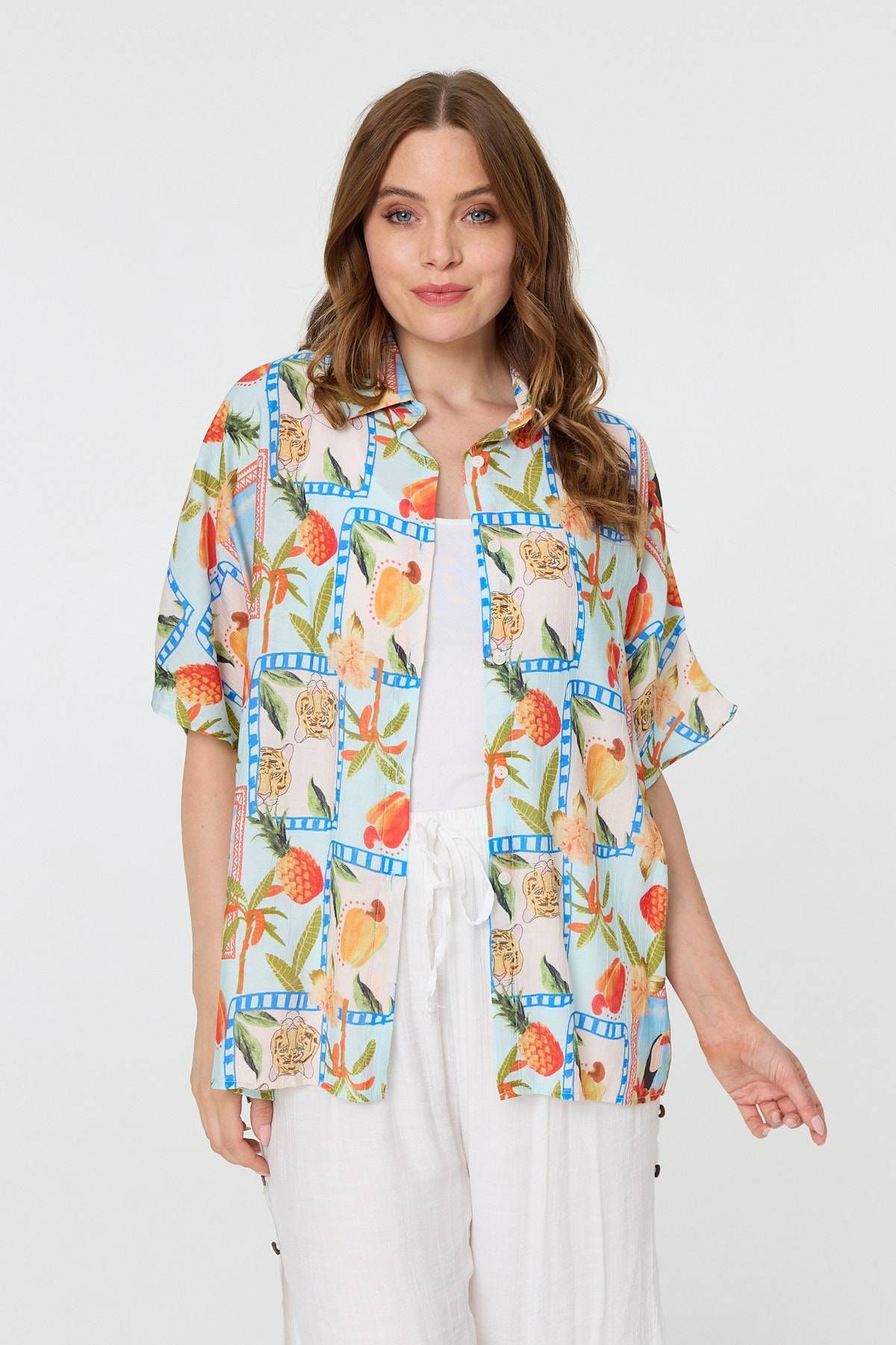 Izabel London Patchwork Relaxed 1/2 Sleeve Shirt