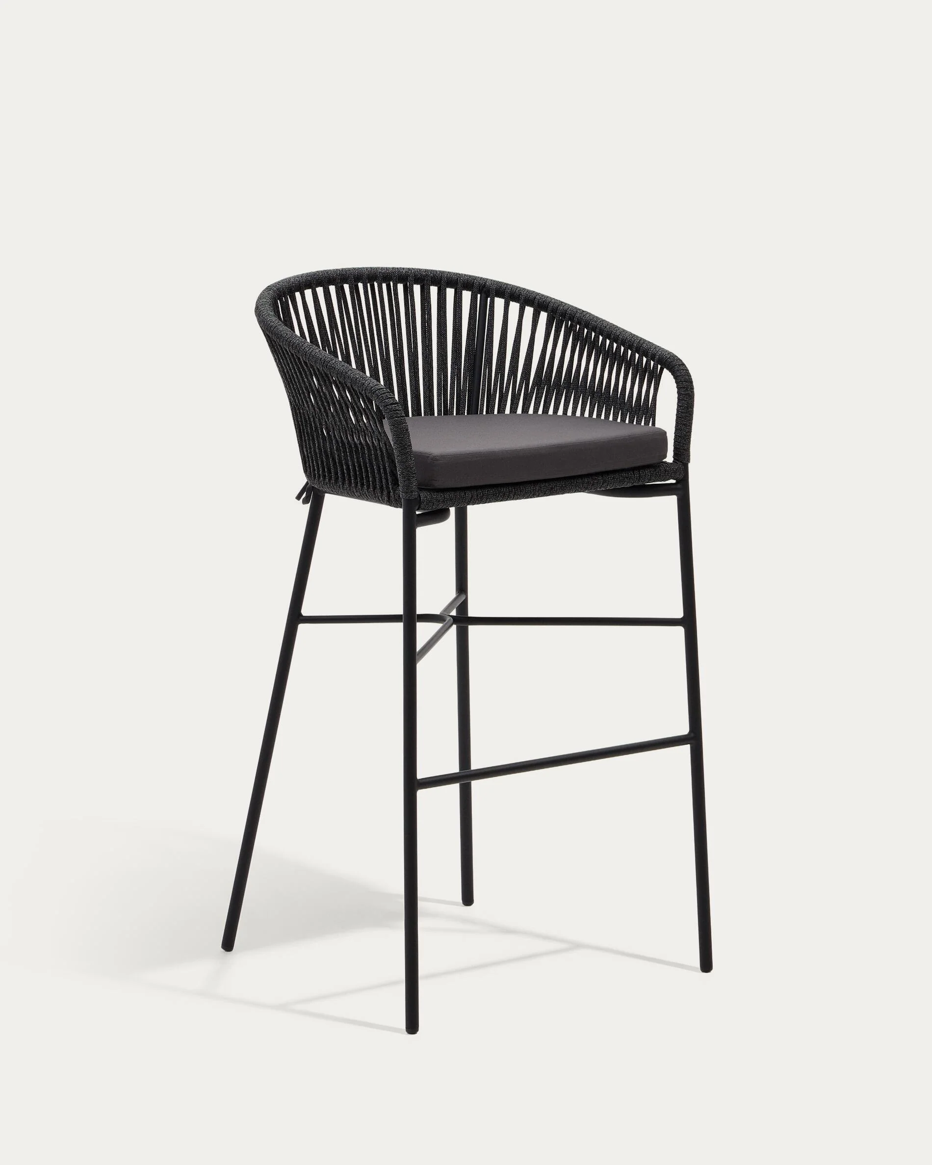 Yanet stool made from black cord and galvanised steel, height 80 cm