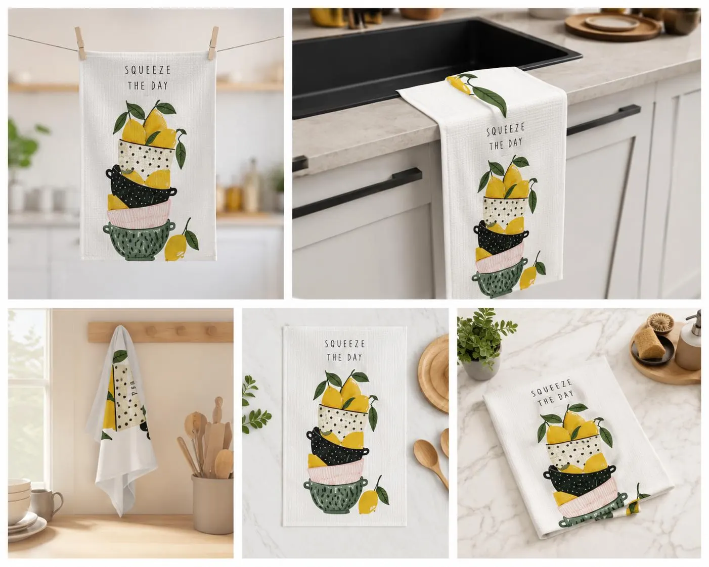 Squeeze the Day Lemon Tea Towel, Citrus Kitchen Towel, Cute Lemon Kitchen Decor, Housewarming Gift, home gift