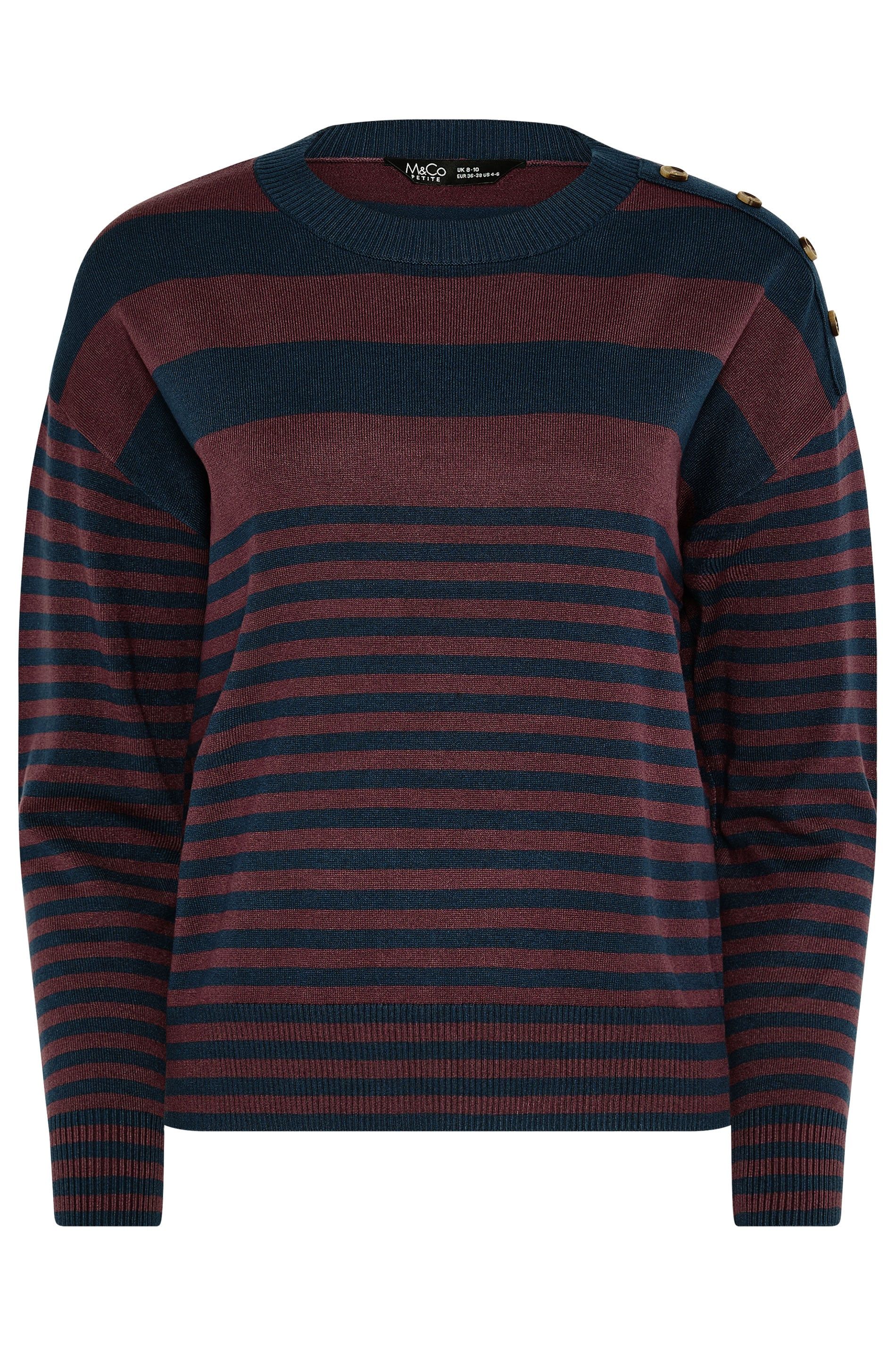 M&Co Petite Stripe Button Detail Jumper
