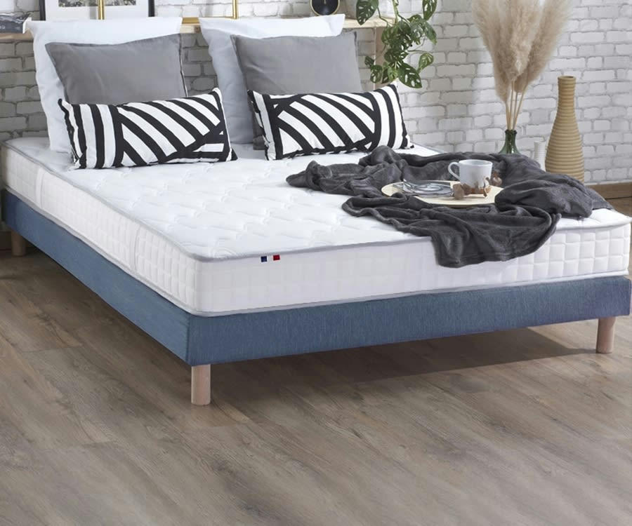 ENSEMBLE ORIGINEL - Ensemble matelas 100% latex5 zones sommier bleu 140x190