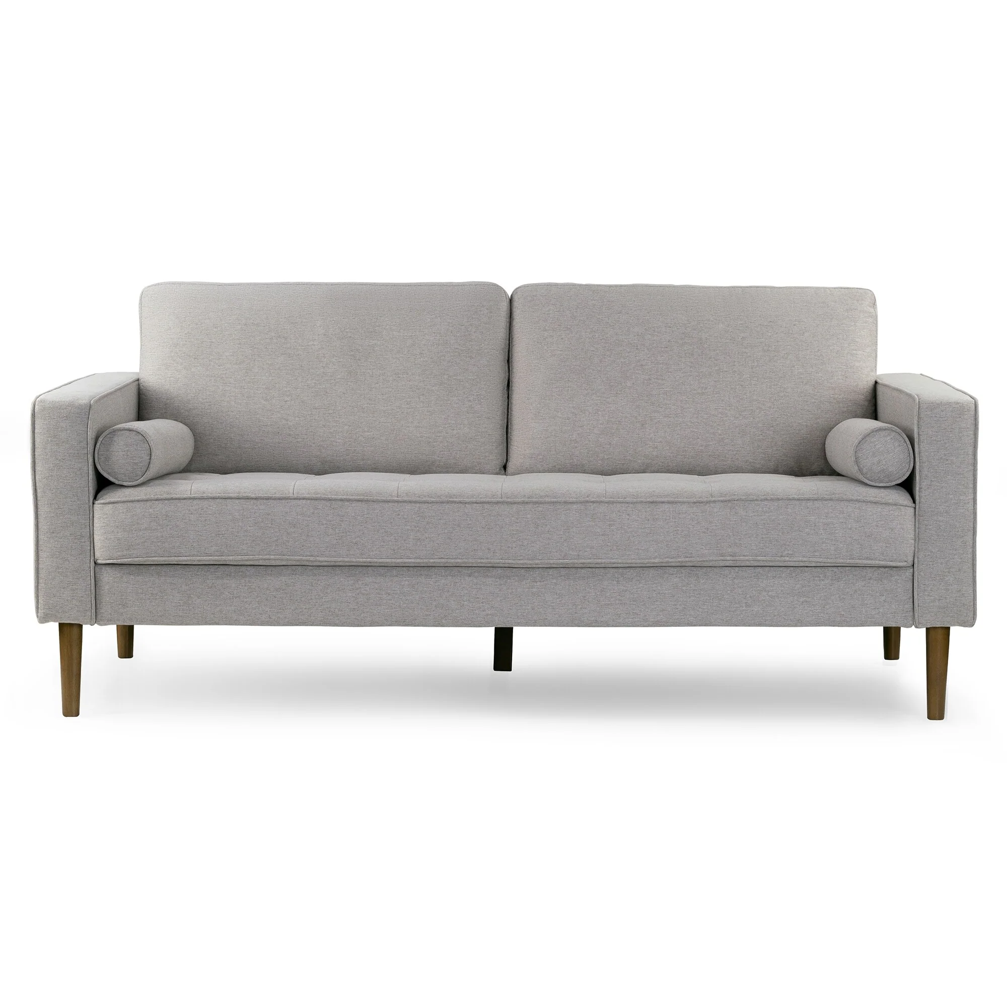 Bisera Beige Twill Tufted Fabric Sofa with Walnut Wood Legs