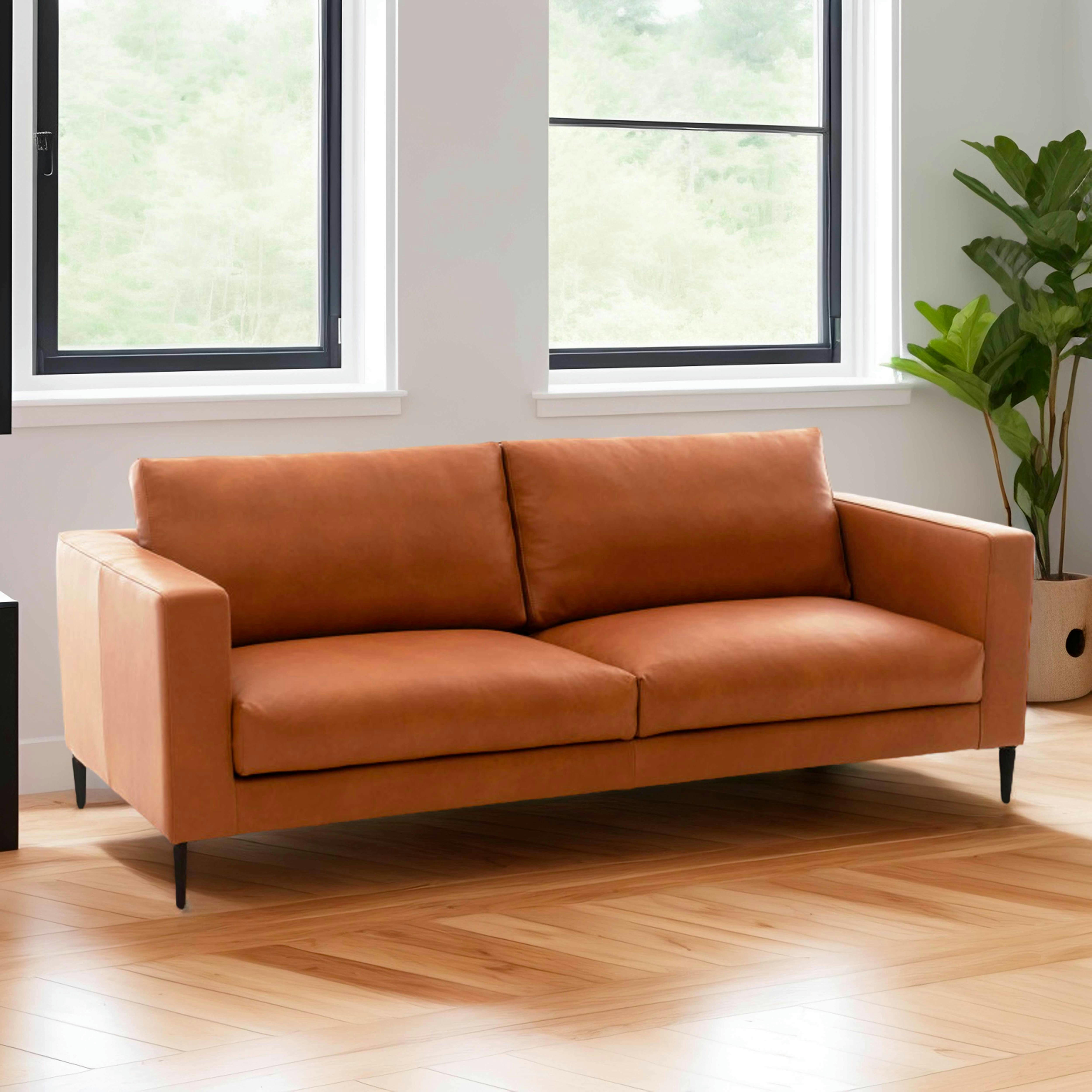 ANDERS - Canapé en cuir 3 places camel