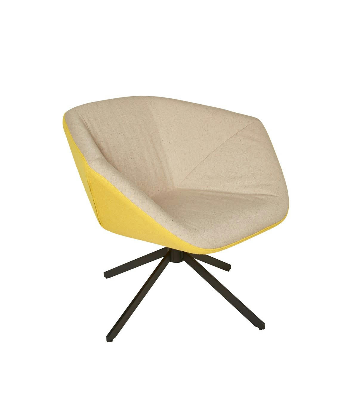 SPOUTNIK - Fauteuil Pivotant en Tissu bicolore - Taupe et Jaune