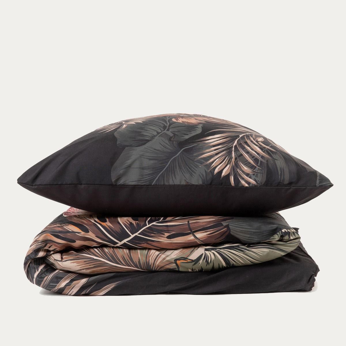 Pościel EC FONCE z mikrofibry czarna w liście 140x200   1*70x80 cm