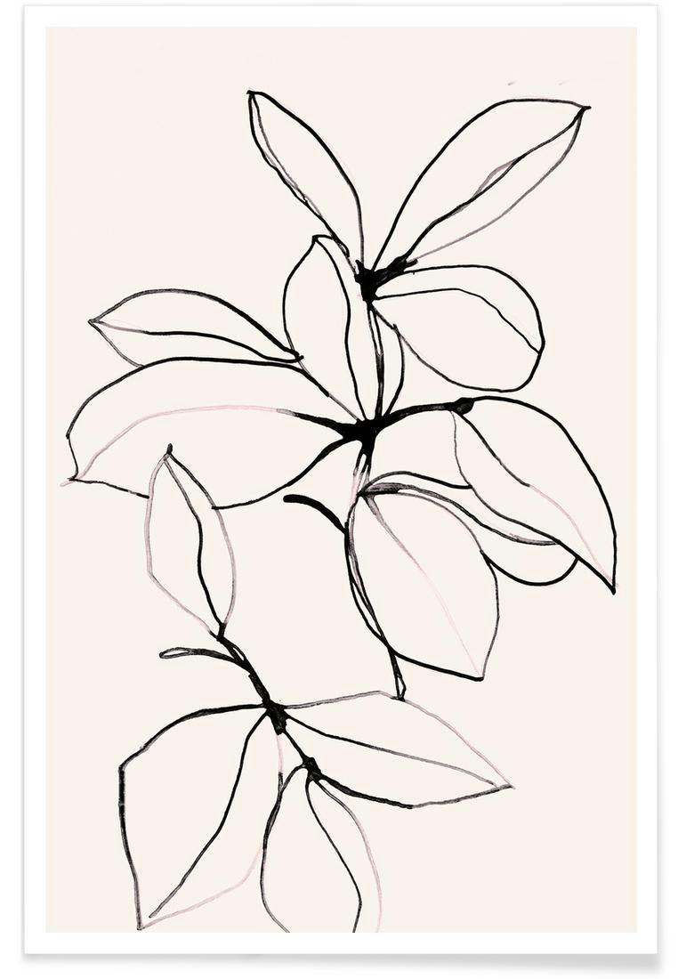 FOLIAGE 0118 - Affiche blanc ivoire & gris