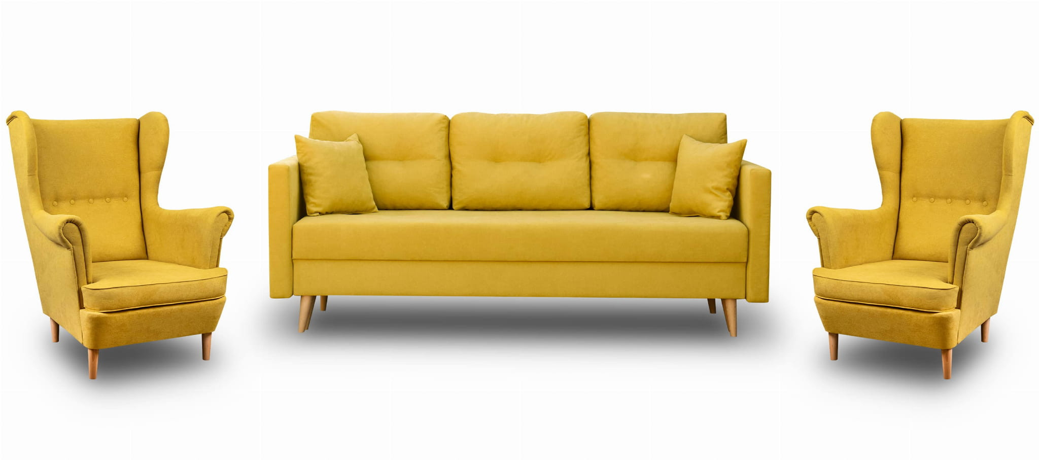 Zestaw skandynawski sofa 2 fotele Lahti/Denver Musztardowy