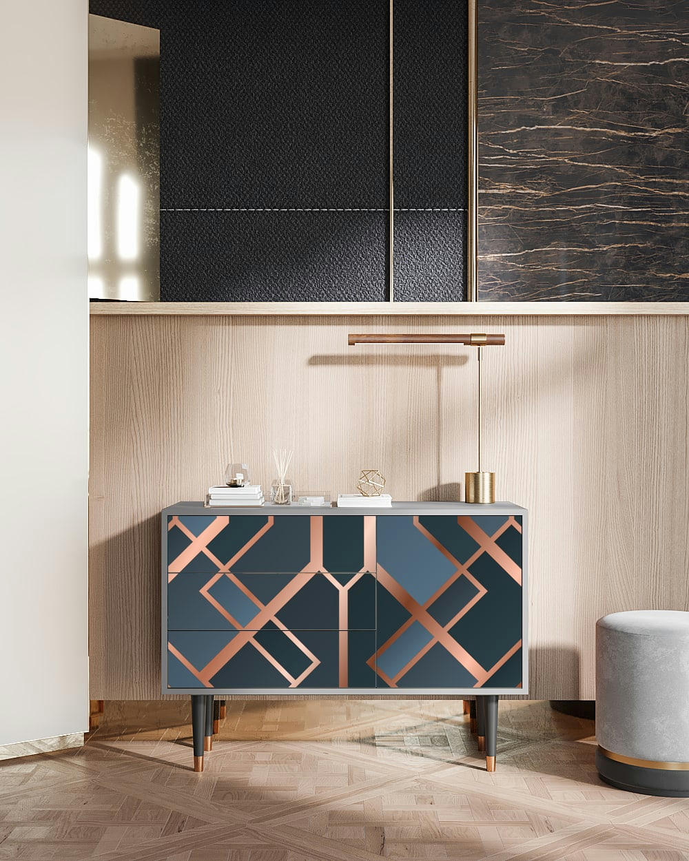 ASHY 1920' - Buffet  bleu-vert 3 tiroirs et 1 porte L 115 cm