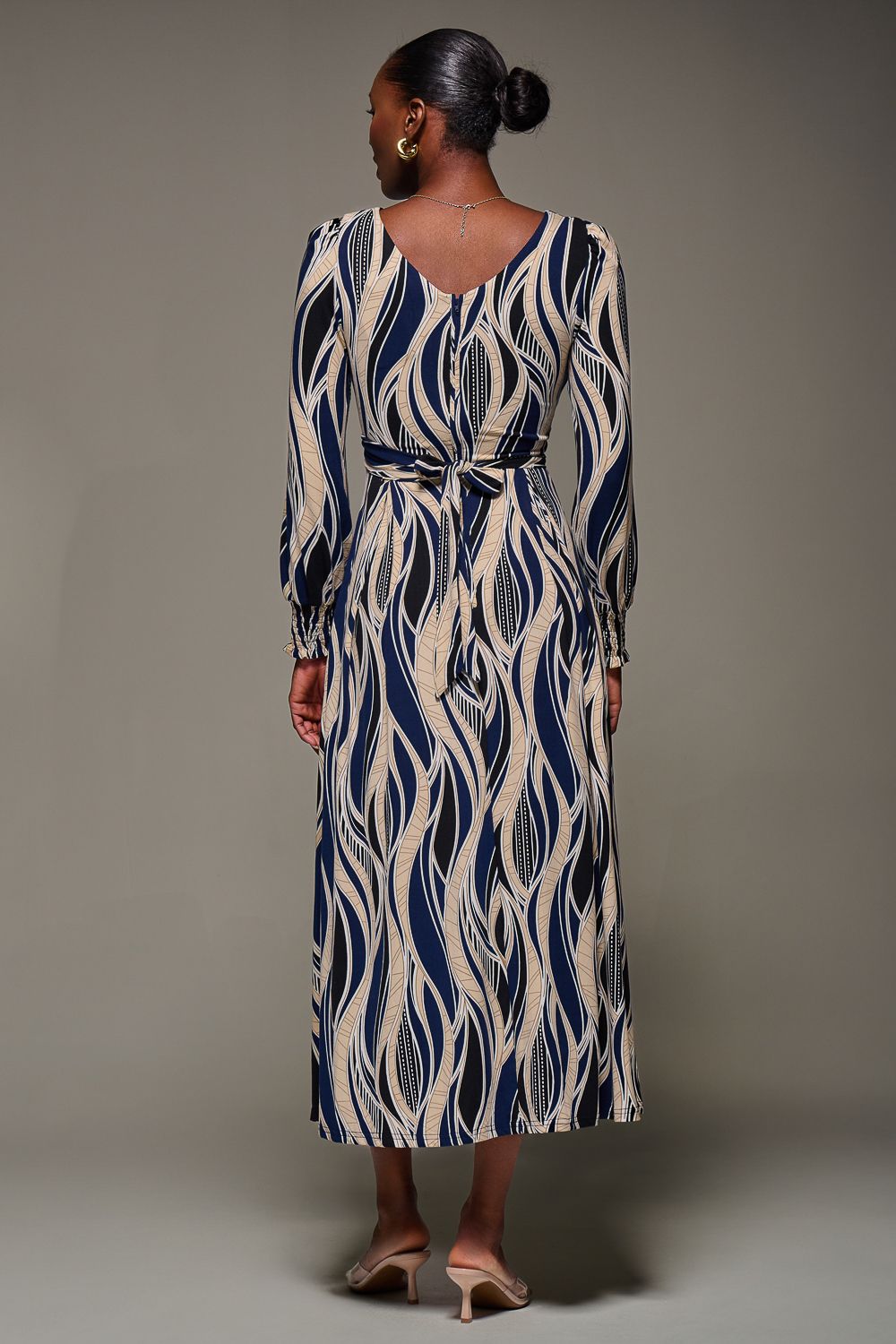 Jolie Moi Jersey Belted Long Sleeve Maxi Dress