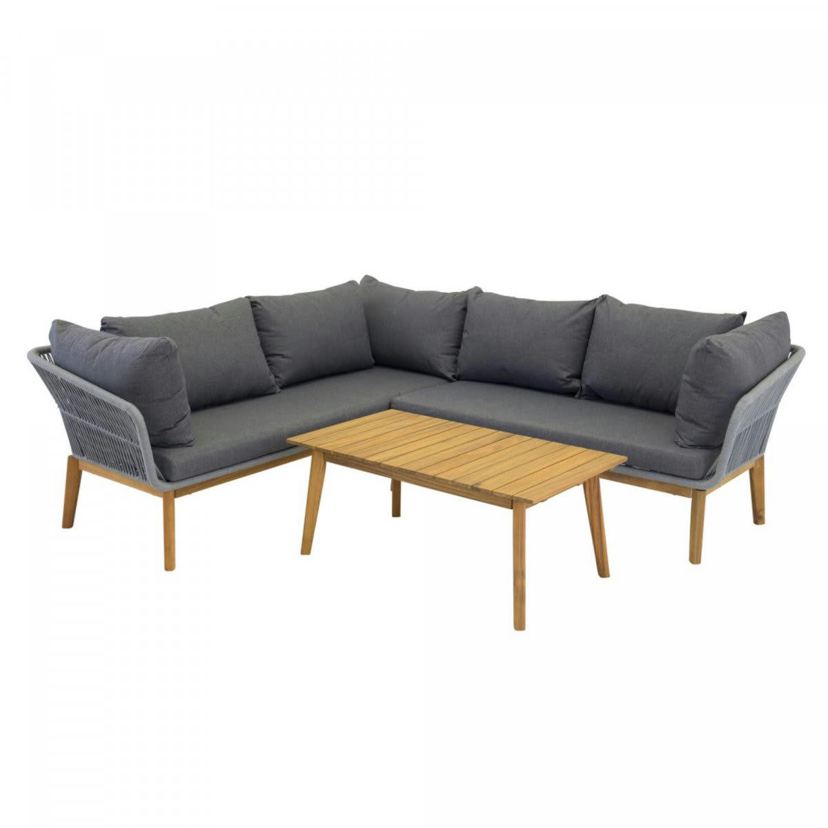 MANARO - Salon de jardin moderne canapé d'angle + table basse gris