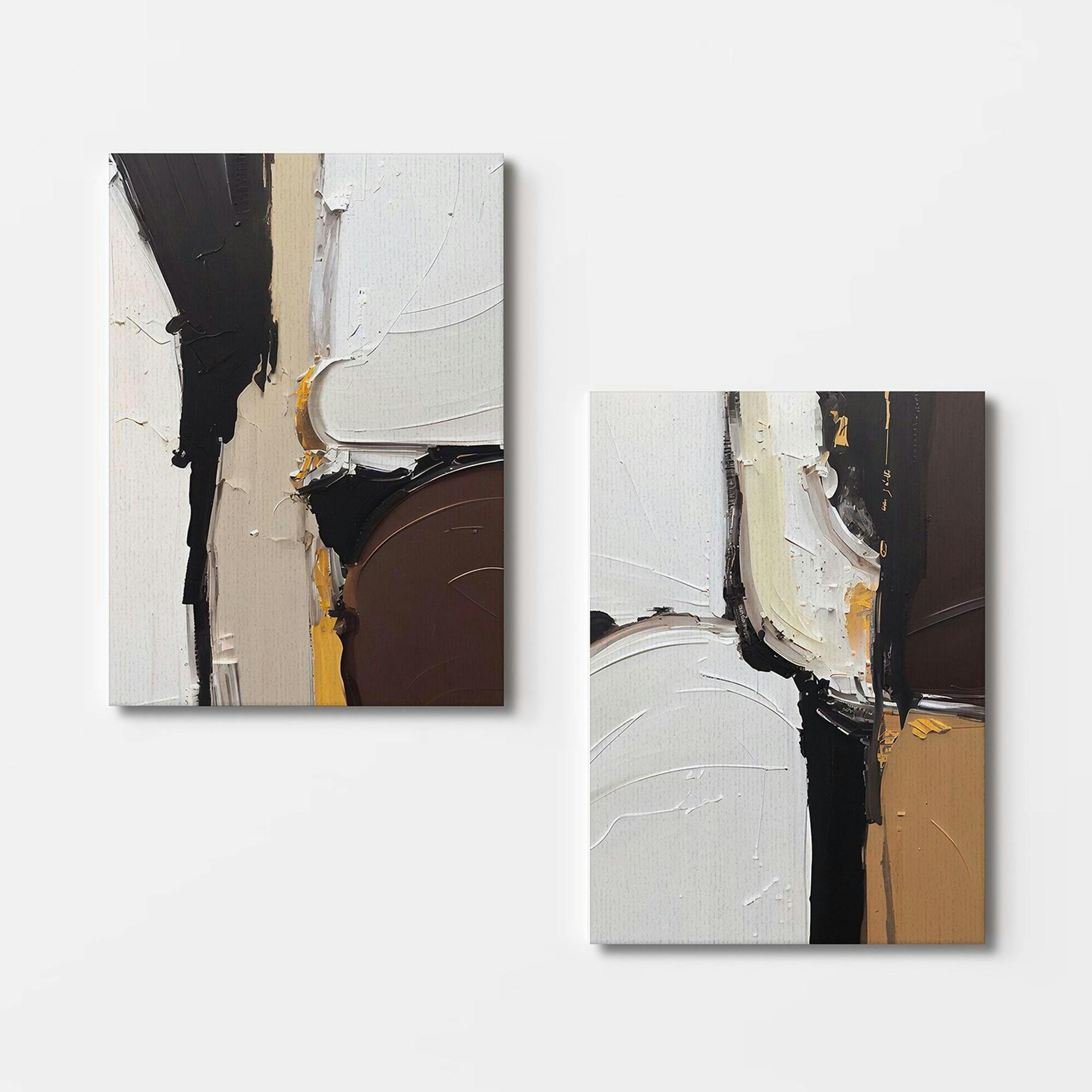 Tableau abstrait – tons noir, taupe et blanc (set de 2)