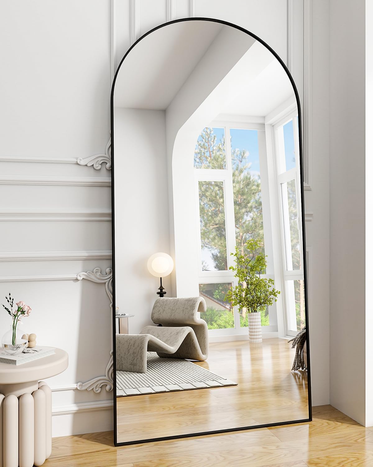 Koonmi 30x71 Arched Full Length Mirror, Black Large Floor Mirror with Aluminum Alloy Frame Standing Hanging or Leaning Wall-Mounted Full Body Mirror for Living Room and Bedroom