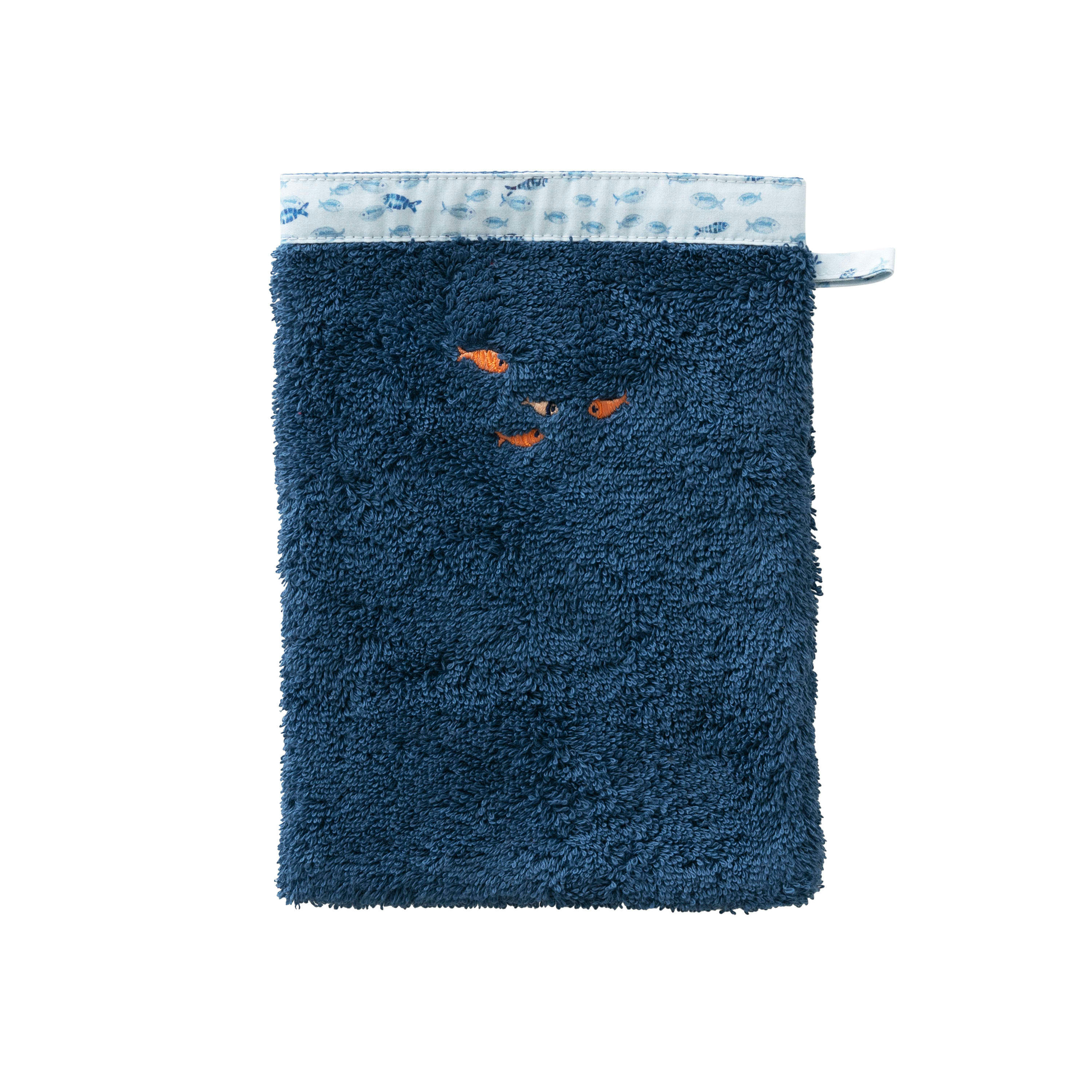 OCEANOS - Gant de toilette Marine bouclette brodé bleu 15 x 21 cm