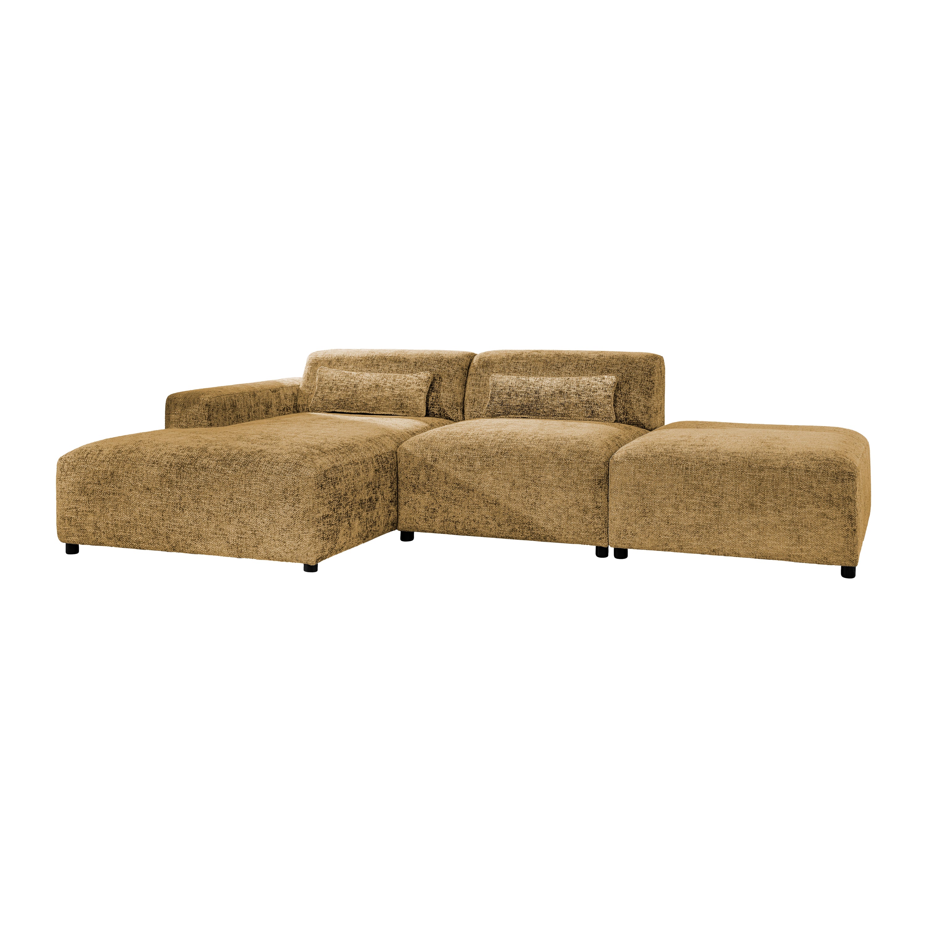 by fonQ Velura Hoekbank Links met Hocker - Chenille - Oker