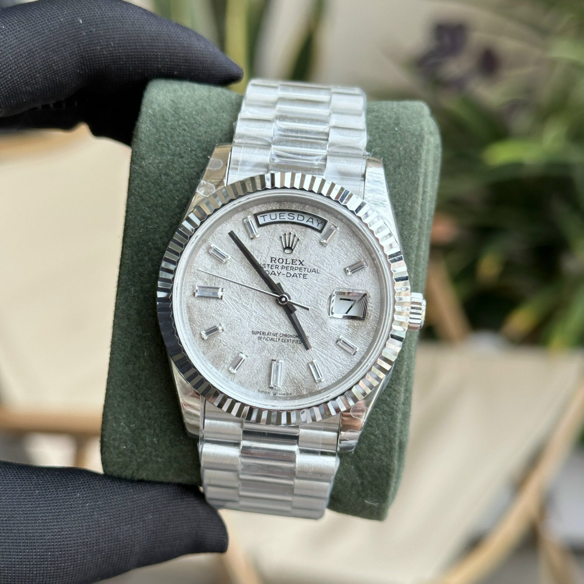 Rolex Day-Date 316L Steel Meteorite Dial CZ Diamonds 40mm GMF Replica