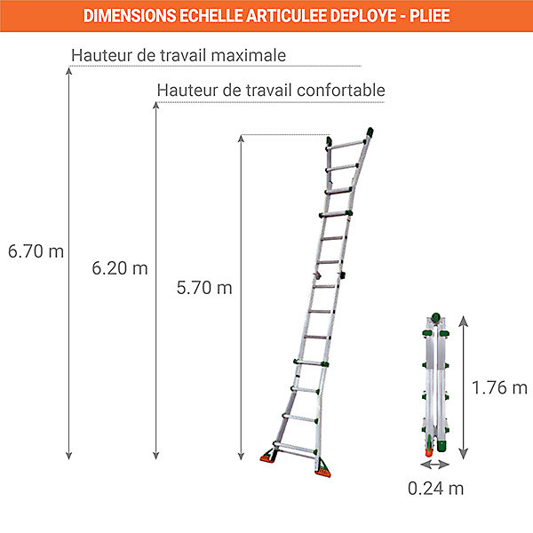 Echelle télescopique de 5.70 m de long - 4 x 6 barreaux - BK/5
