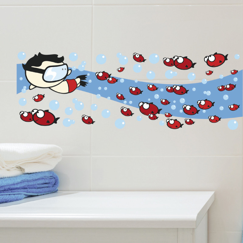 Sticker Plongeur et poissons 24 x 68 cm