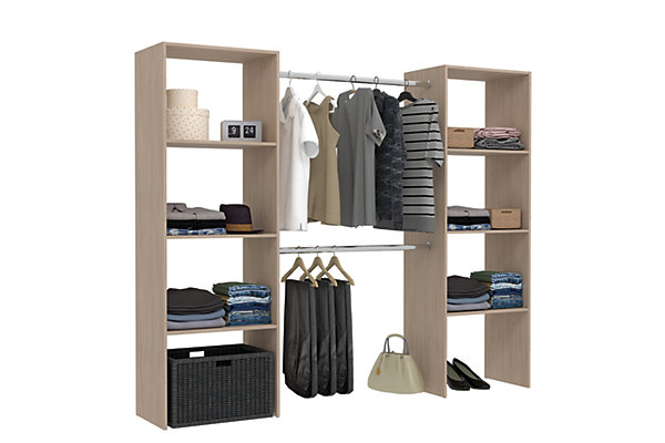 Dressing bois avec 6 étagères et 2 penderies : 220 x 40 x 180 cm - ELYSEE