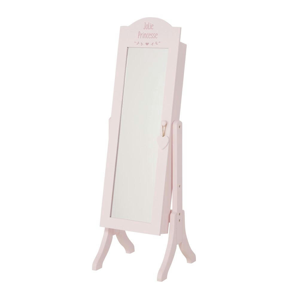 LILLY - Miroir sur pied rose avec rangement 38x121