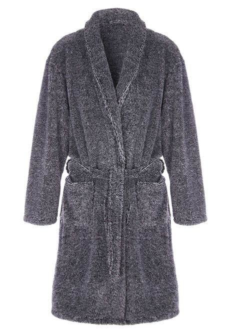 Mens Grey Shawl Collar Sherpa Dressing Gown