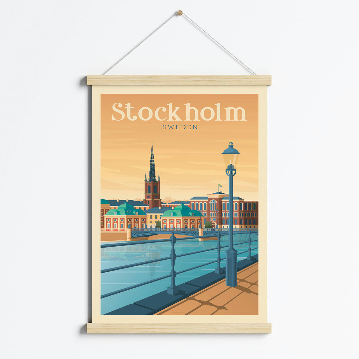 - Affiche Stockholm Suède + Cadre Magnétique (Bois) 50x70 cm