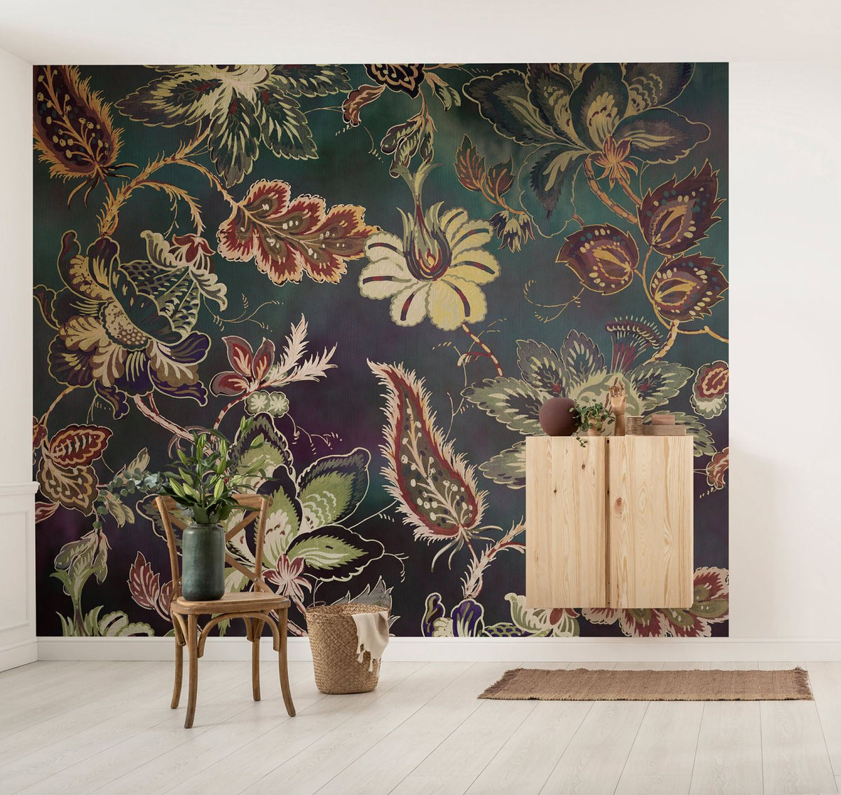 Komar fotobehang vintage bloemen donkerblauw - 300 x 250 cm - 610013