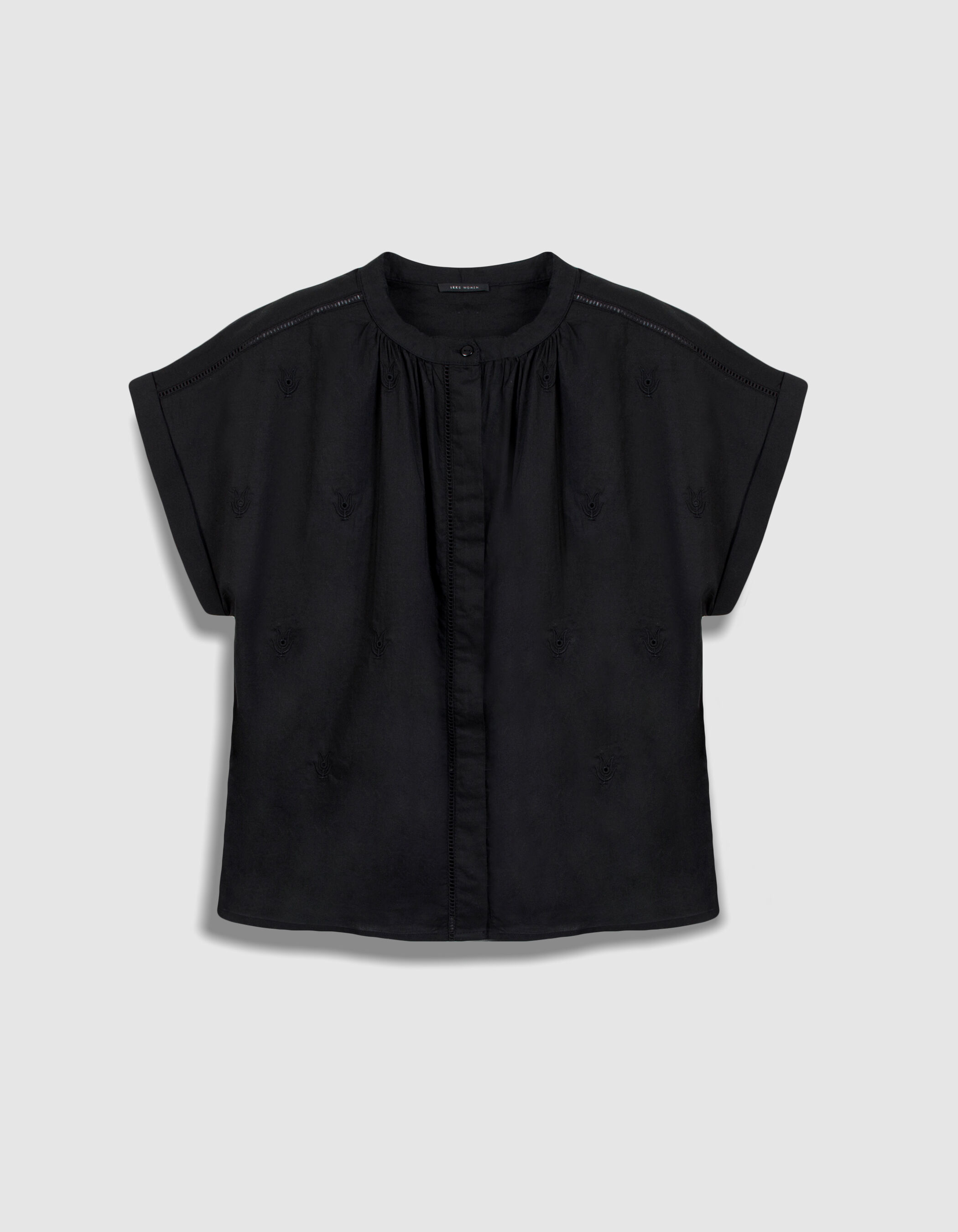 Top noir broderies fleurs noires Femme