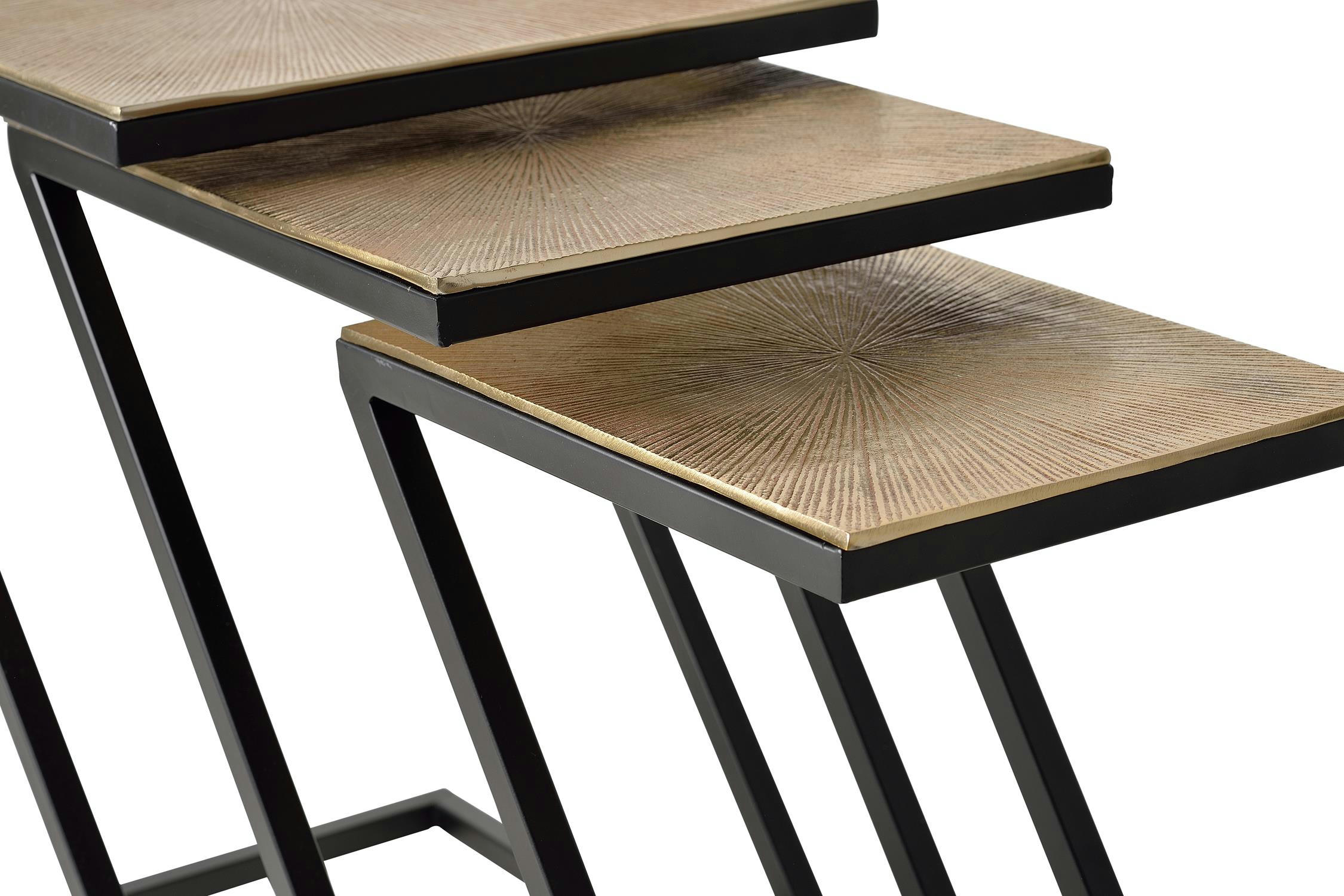 - Set de 3 tables basses plateau bronze et piètement métal