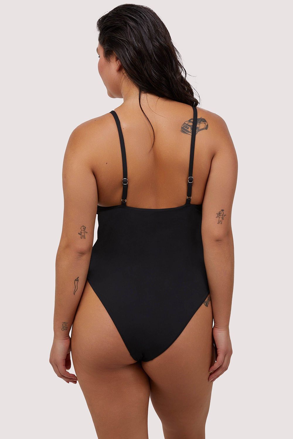 Wolf & Whistle Fuller Bust Black Studded Lace-Up Swimsuit