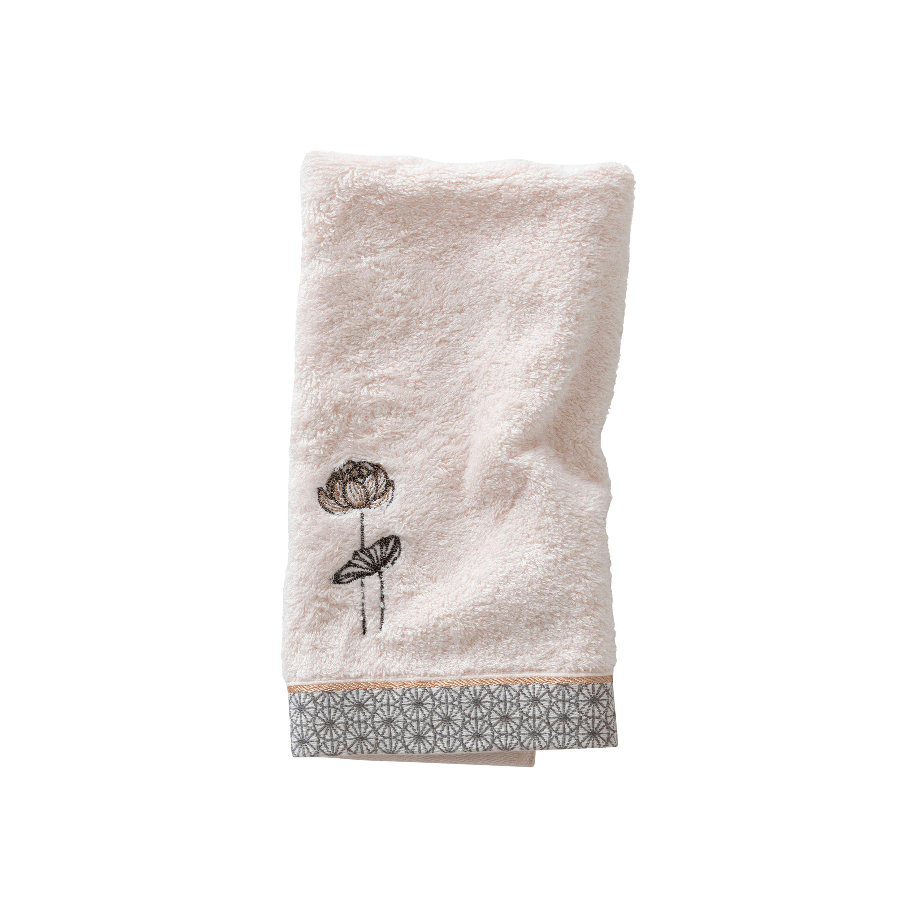 LOTUS - Serviette invité Rosee bouclette brodé jacquard rose 30 x 50 cm