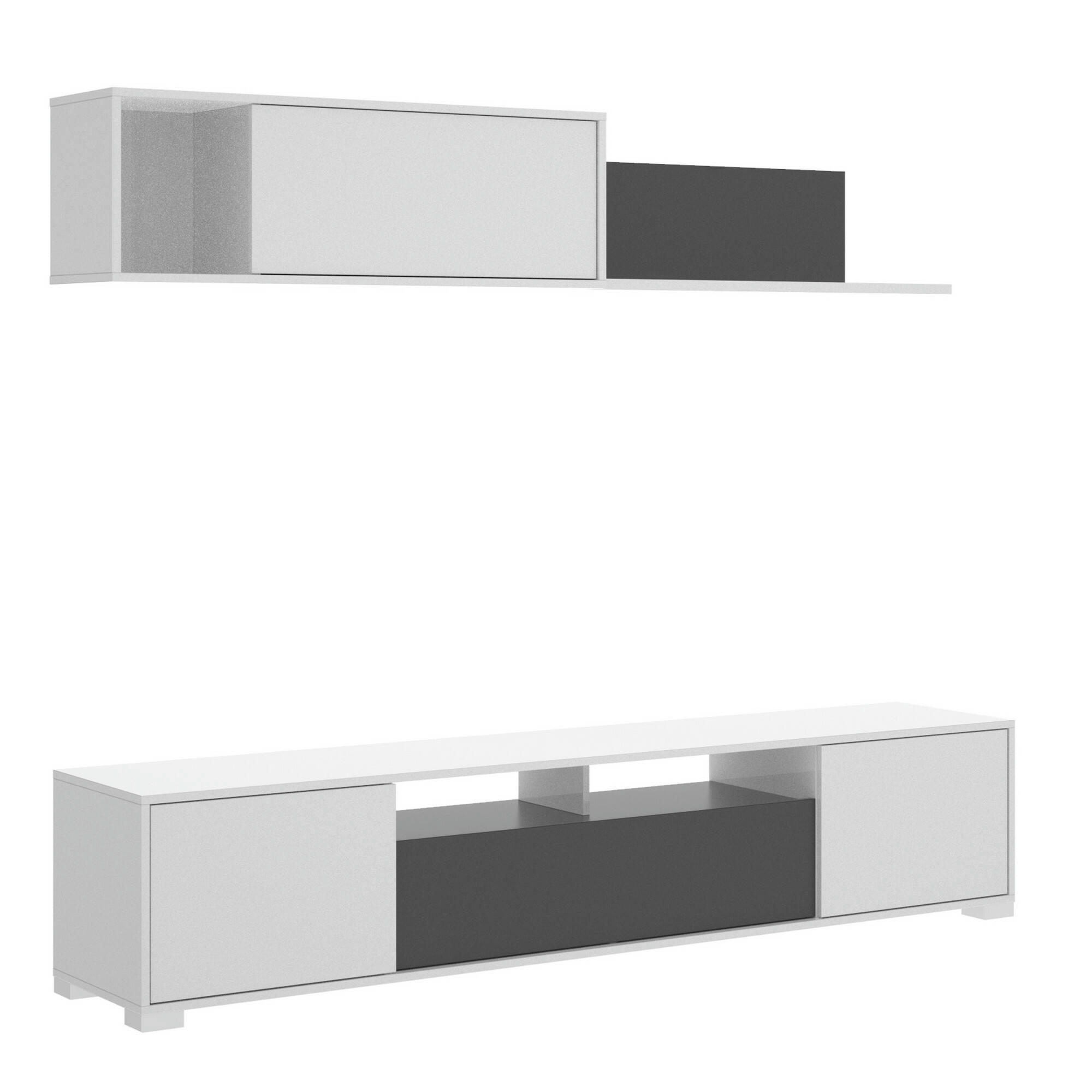 DFALCON - Mur de rangement effet bois blanc et anthracite