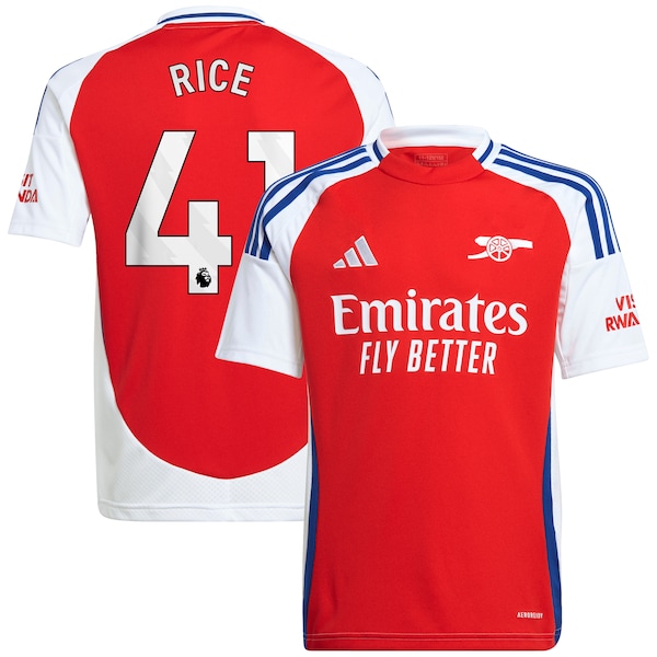 Declan Rice Arsenal adidas Youth 2024/25 Home Replica Player Jersey – Red