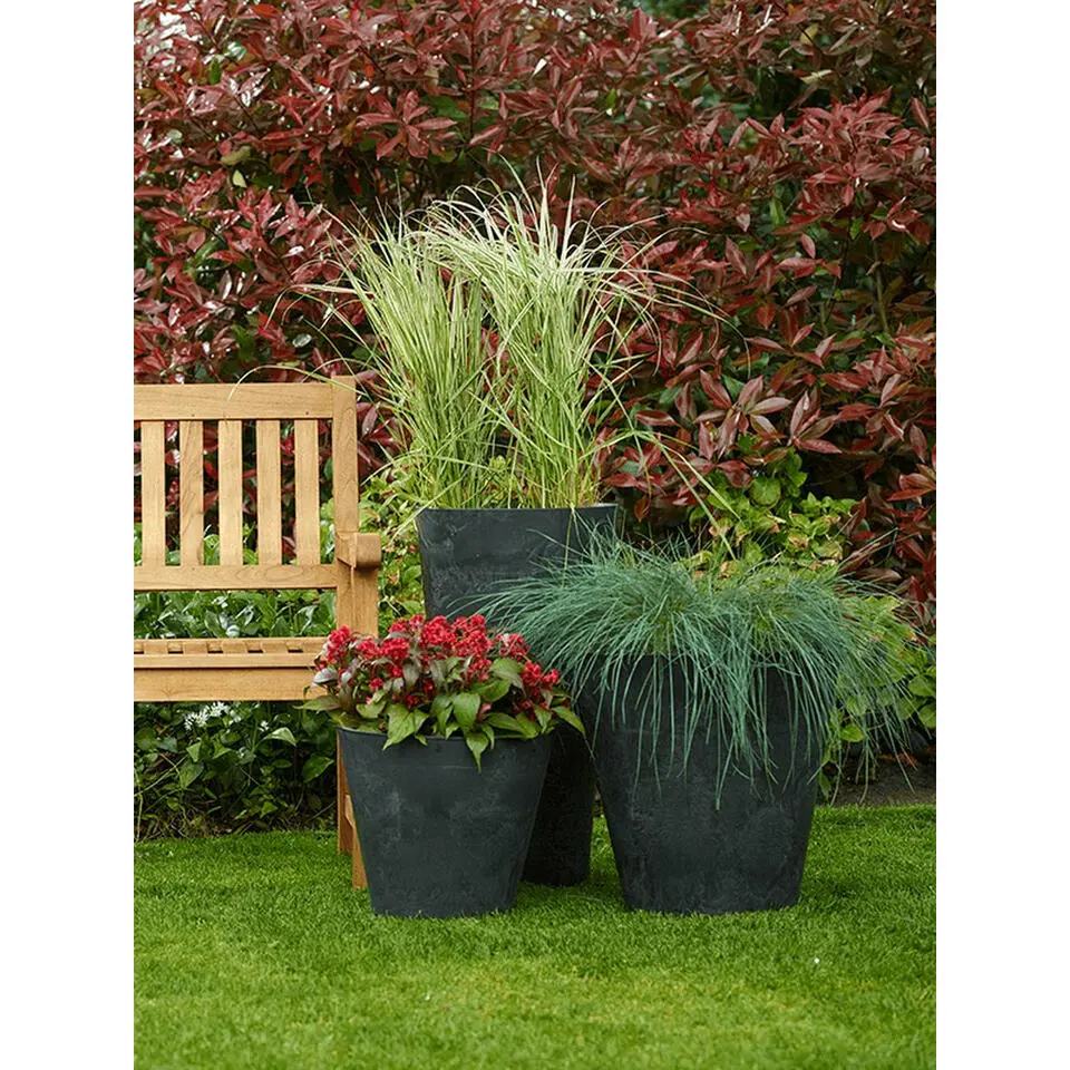 Artstone Bloempot Claire - zwart - 43x39 cm - met drainagesysteem